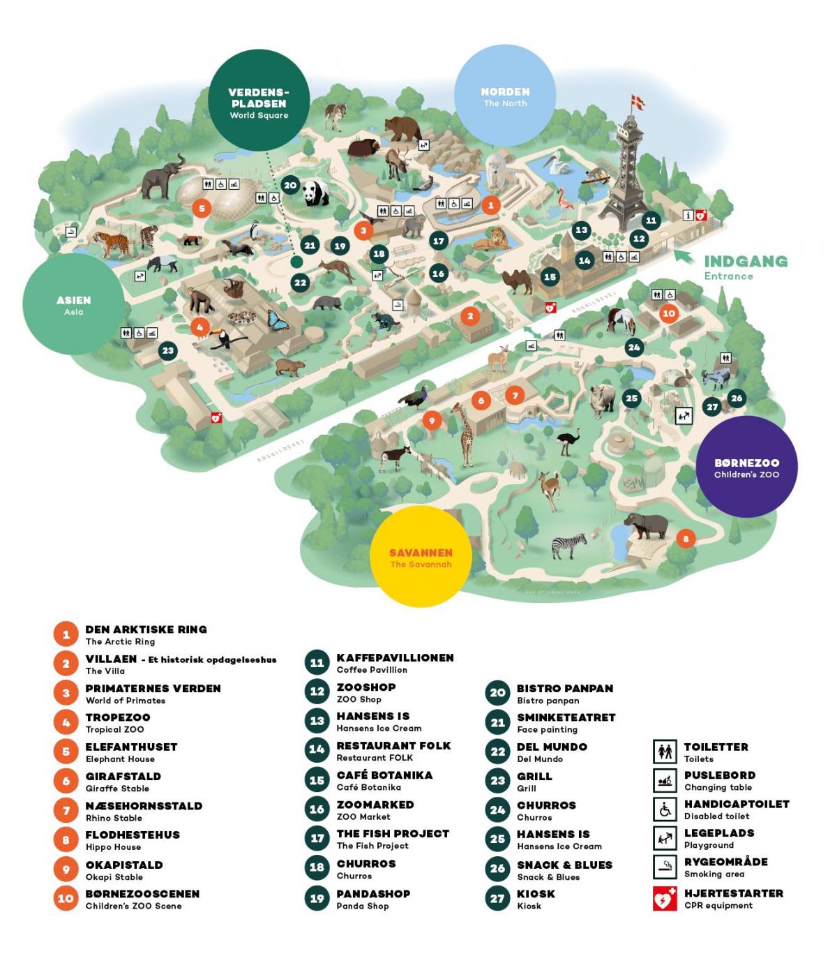 Mapa del parque zoológico de Copenhague