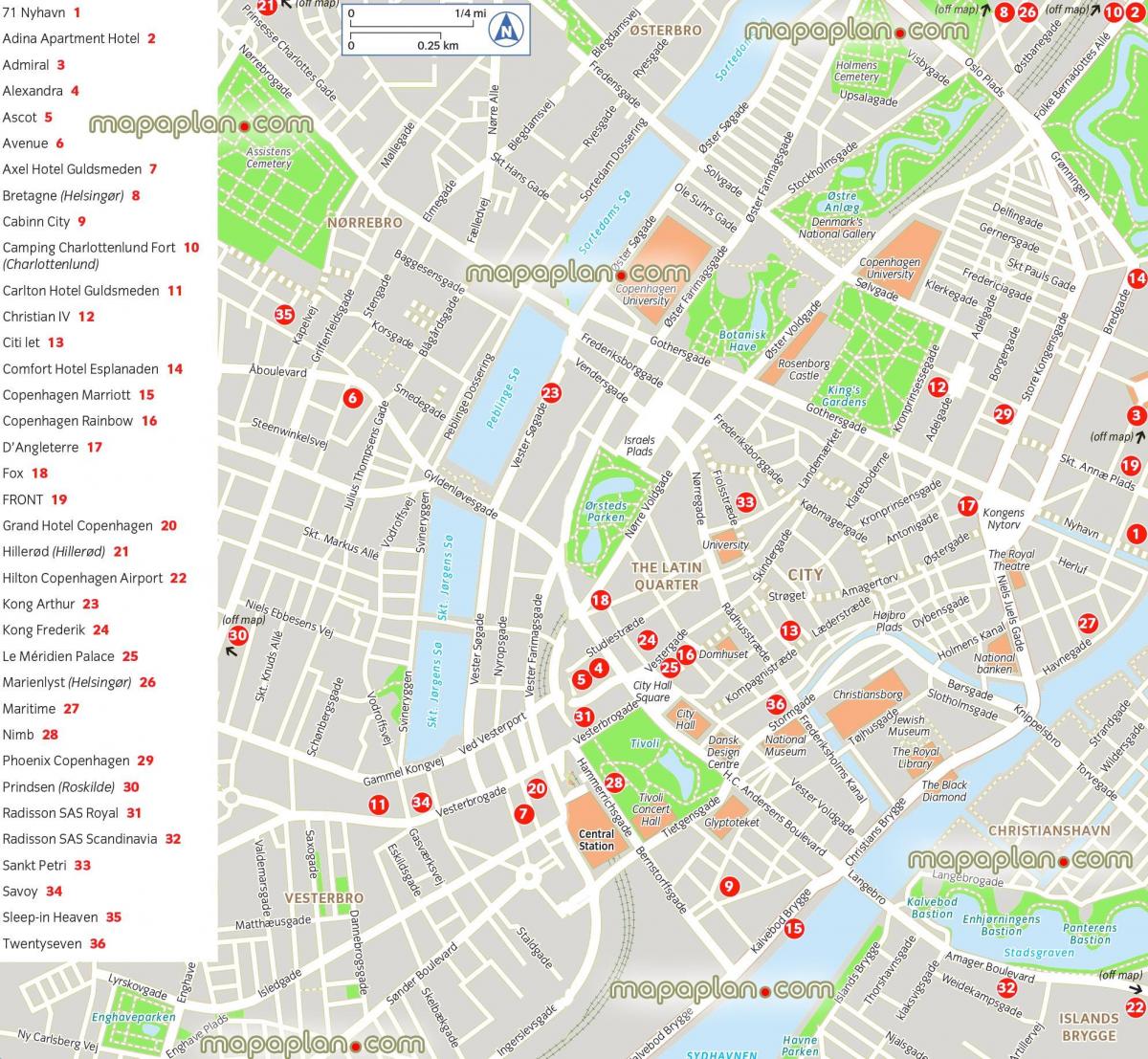 Mapa de lugares de interés de Copenhague