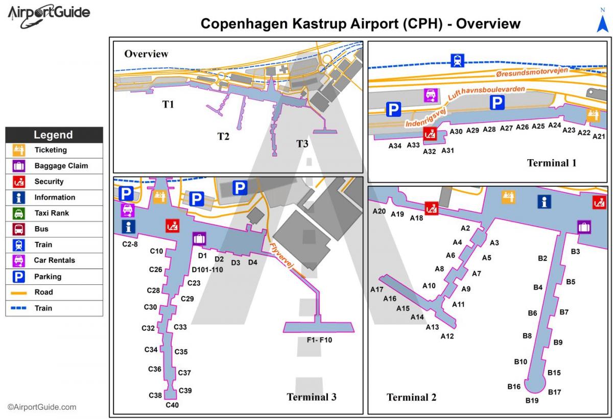 Mapa de los aeropuertos de Copenhague