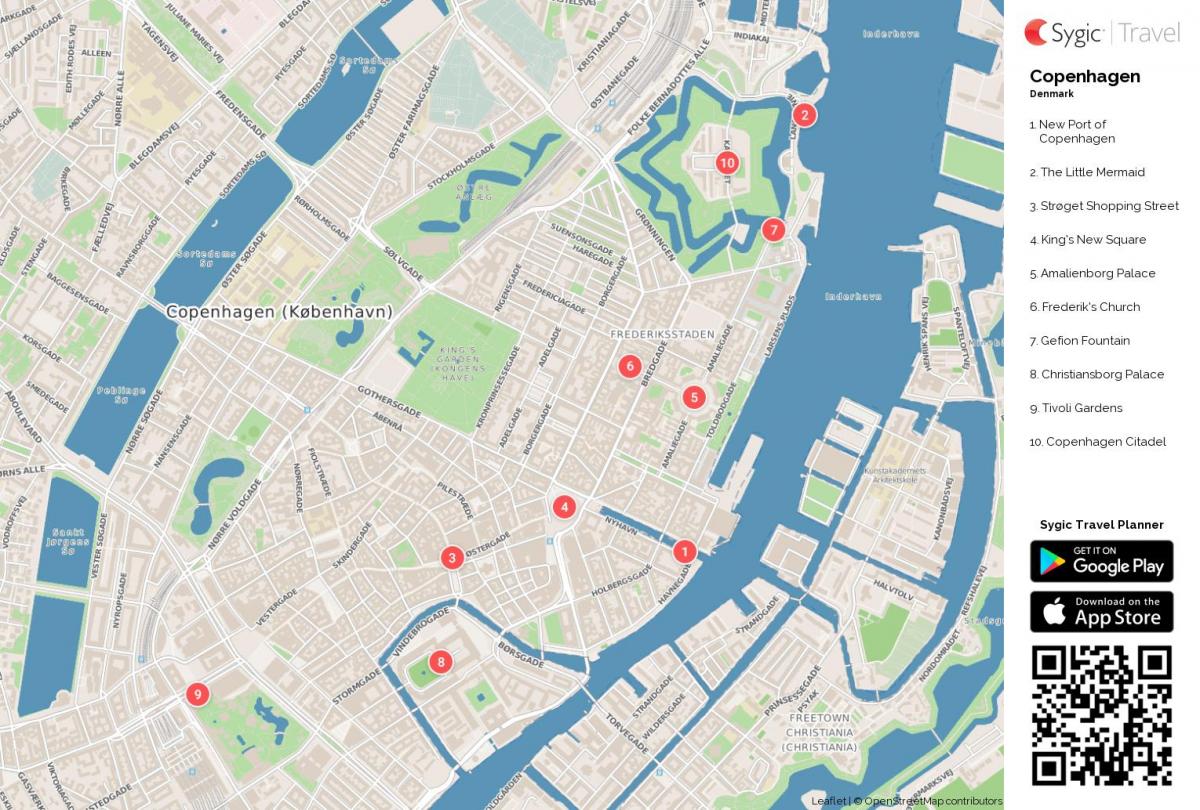 Mapa de las visitas a pie de Copenhague