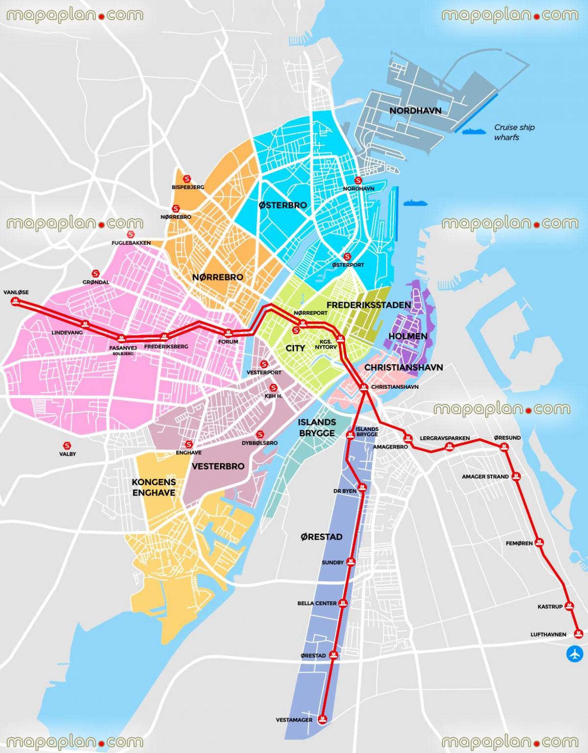 Mapa de los barrios de Copenhague